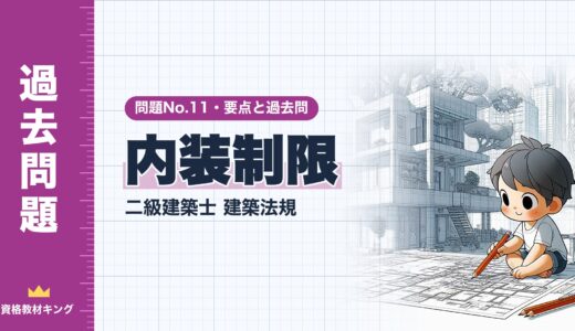 二級建築士 建築法規 問題No.11【内装制限】受ける建築物・調理室・難燃材料と準不燃材料の要点と過去問10年分※完全無料