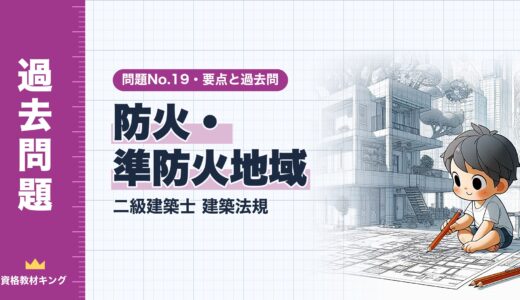 二級建築士 建築法規 問題No.19【防火・準防火地域】建築物の構造・門と塀・屋根・看板・地域にわたる場合の要点と過去問10年分※完全無料