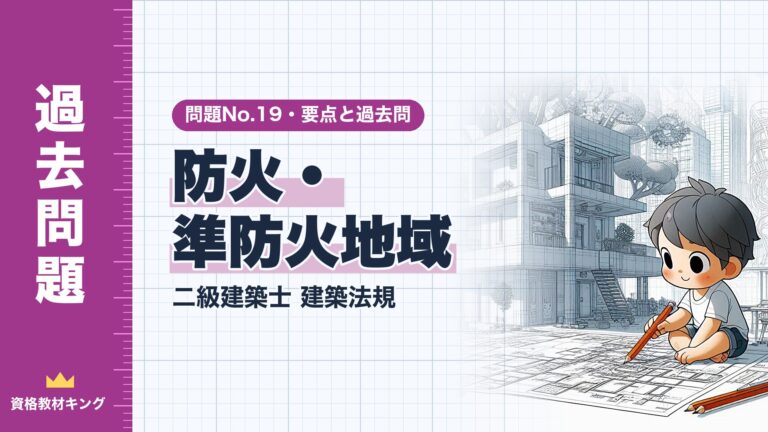 二級建築士 建築法規 問題No.19【防火・準防火地域】建築物の構造・門と塀・屋根・看板・地域にわたる場合の要点と過去問10年分※完全無料
